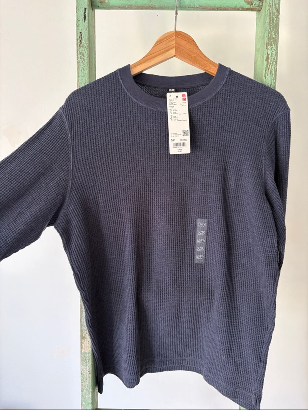 Uniqlo Navy Waffle-Knit Long-Sleeve Crewneck